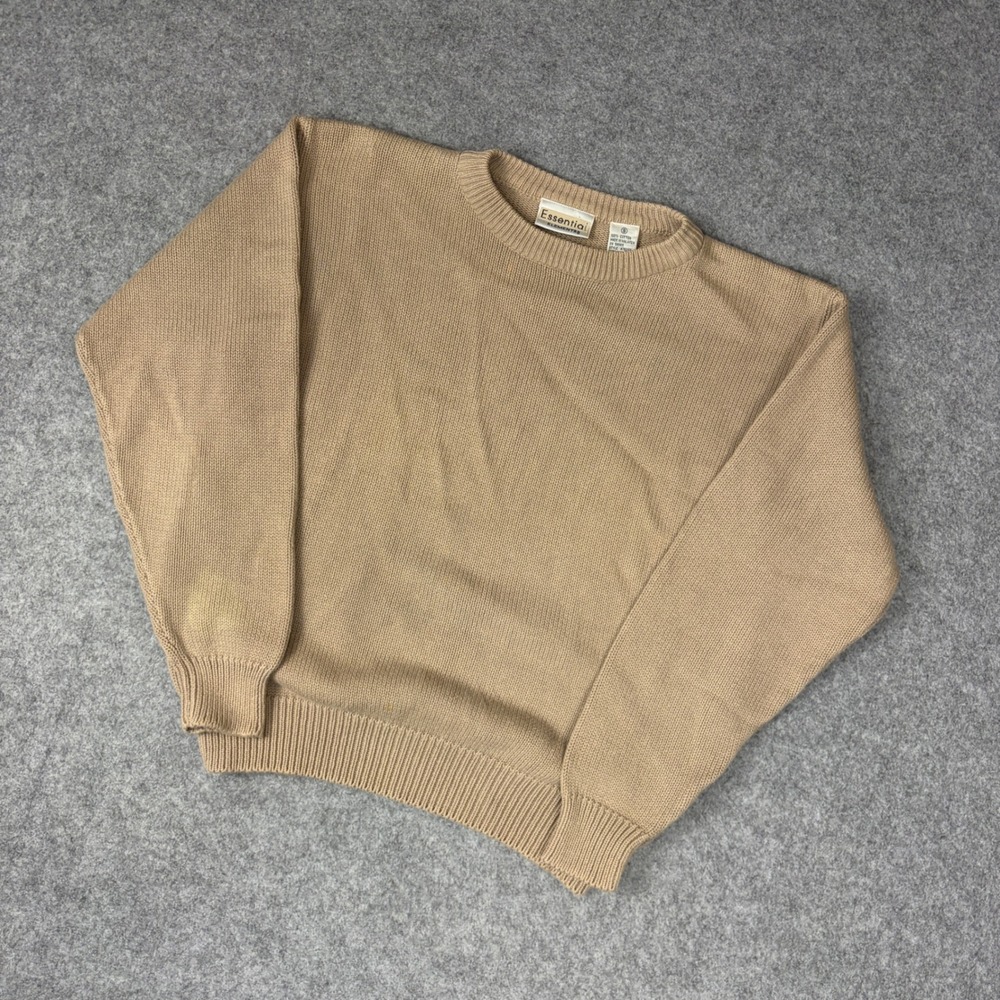 Essential Elements Mens Tan Khaki Cotton Crewneck Sweater Size S A7604R